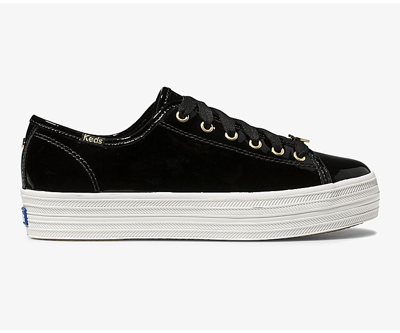 Keds Womens Black Lace Up Shoes - Keds X Kate Spade New York Triple Kick Patent Leather 351YFNQCI